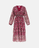 Red Animal Chiffon Midi Dress