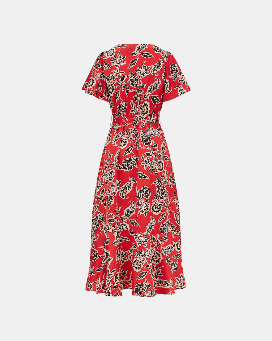 Red Floral Wrap Maxi Back