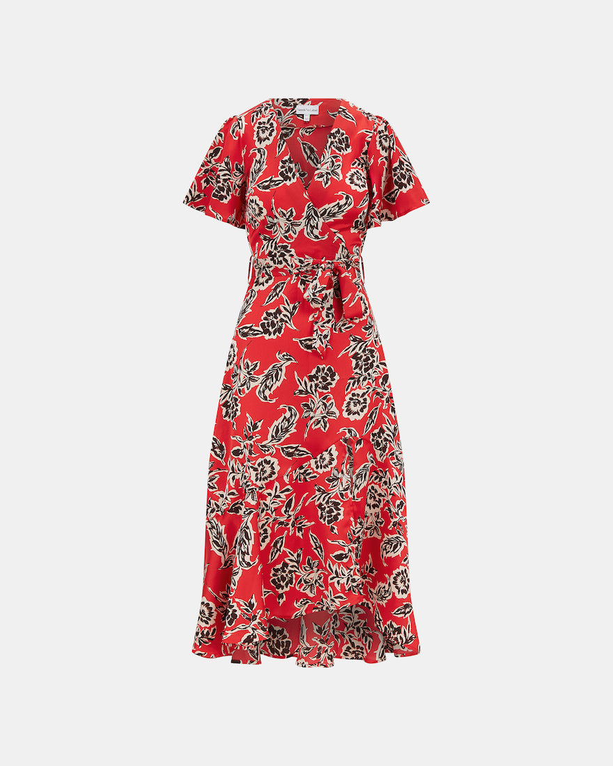 Red Floral Wrap Maxi Front