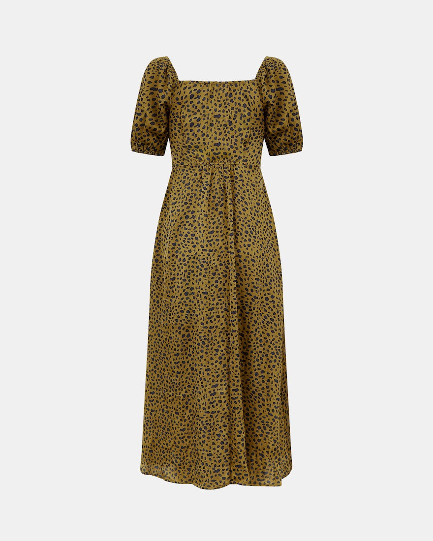 SWEETHEART NECK MIDI DRESS SATIN ANIMAL