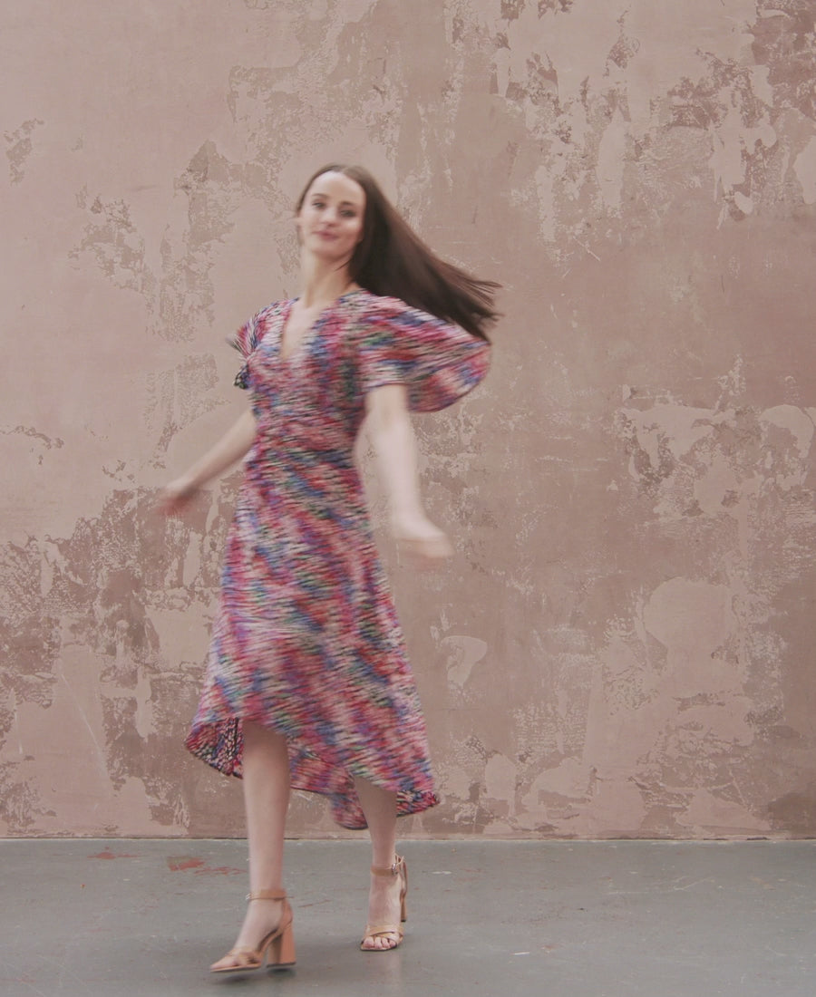 Catwalk video multi coloured animal ruche midi dress