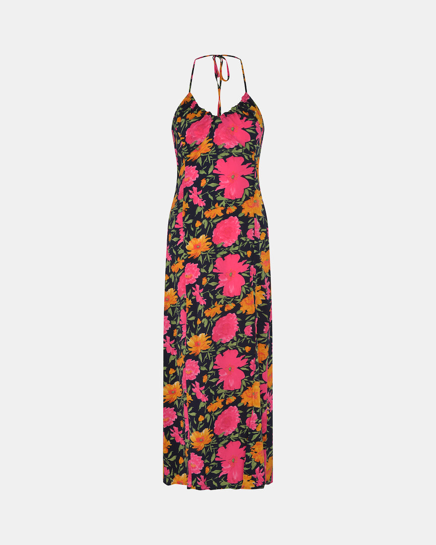 floral maxi dress string neck