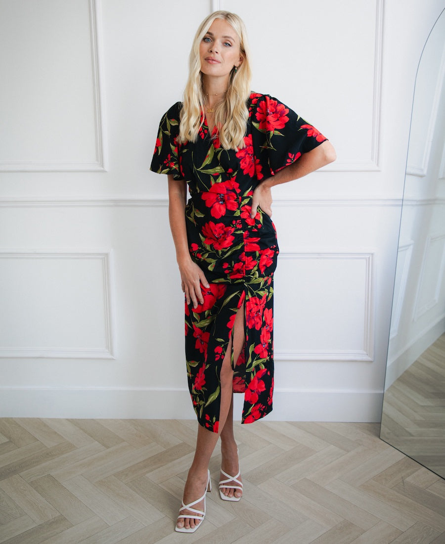 Black and Red Wrap Dress
