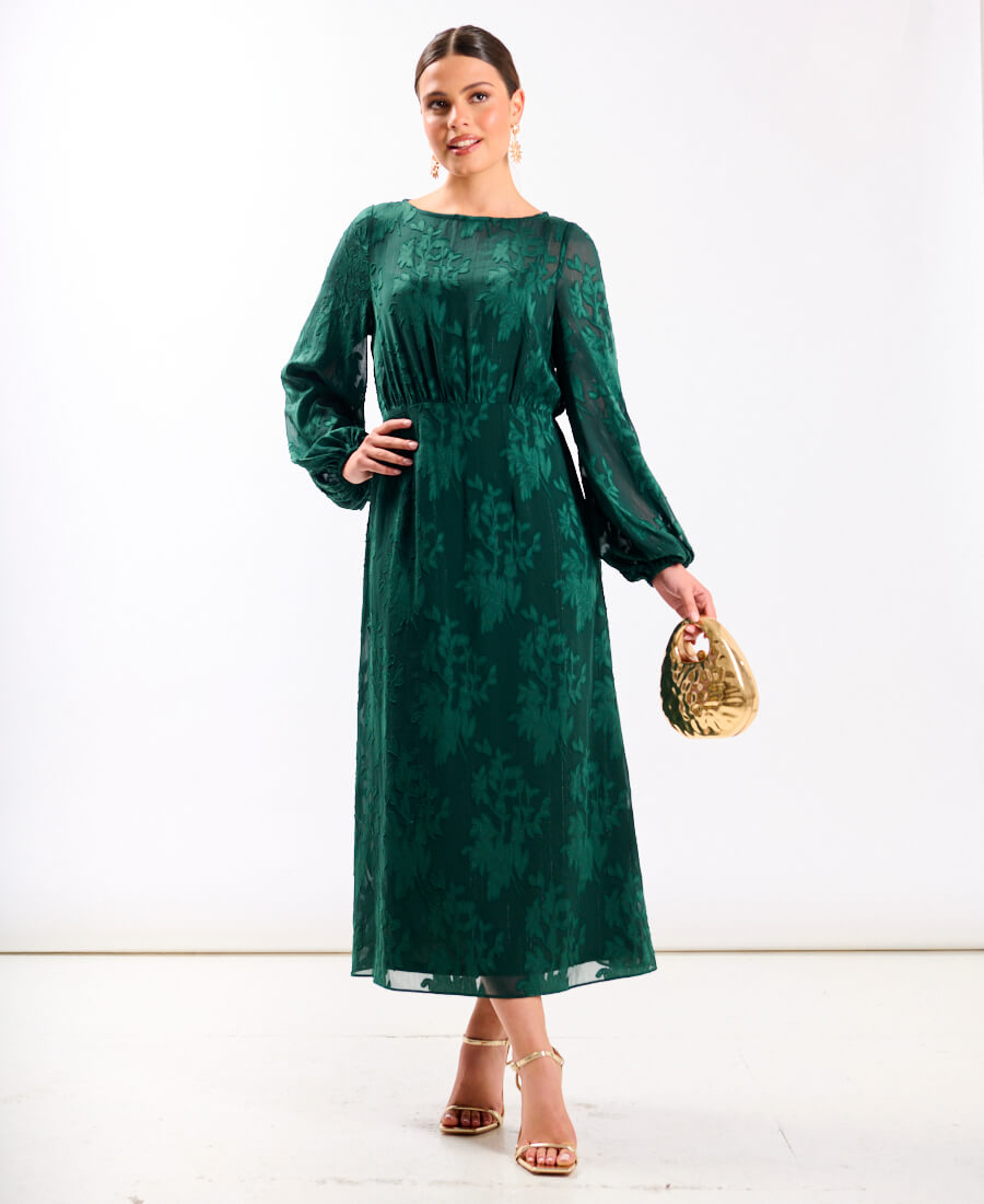 etoll. Jacquard puff sleeve dress グリーン Green Jacquard Puff Sleeve Mini Dress – Needs No Label