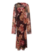 Brown floral chiffon cape maxi dress - flat lay