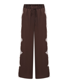 Brown satin lace trim trousers - flat lay