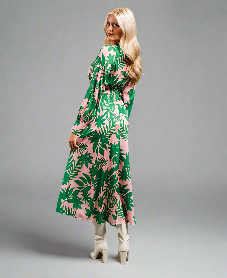 Pink satin floral dress clearance