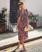 Multicoloured Animal Ruche Midi Dress