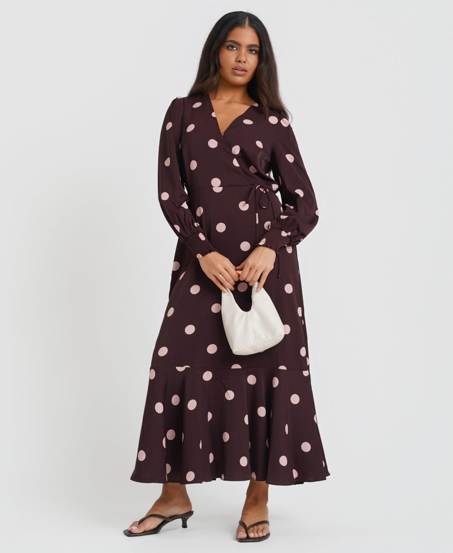 Berry Polka Dot Midi Dress
