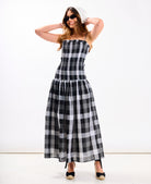 Black Check Bandeau Midi Dress