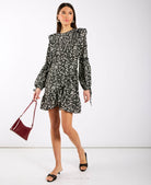 Black Daisy Ruffle Hem Mini Dress