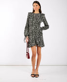 Black Daisy Ruffle Mini Dress
