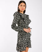 Black Daisy Ruffle Hem Mini Dress side