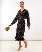 Black Foil Wrap Midi Skirt