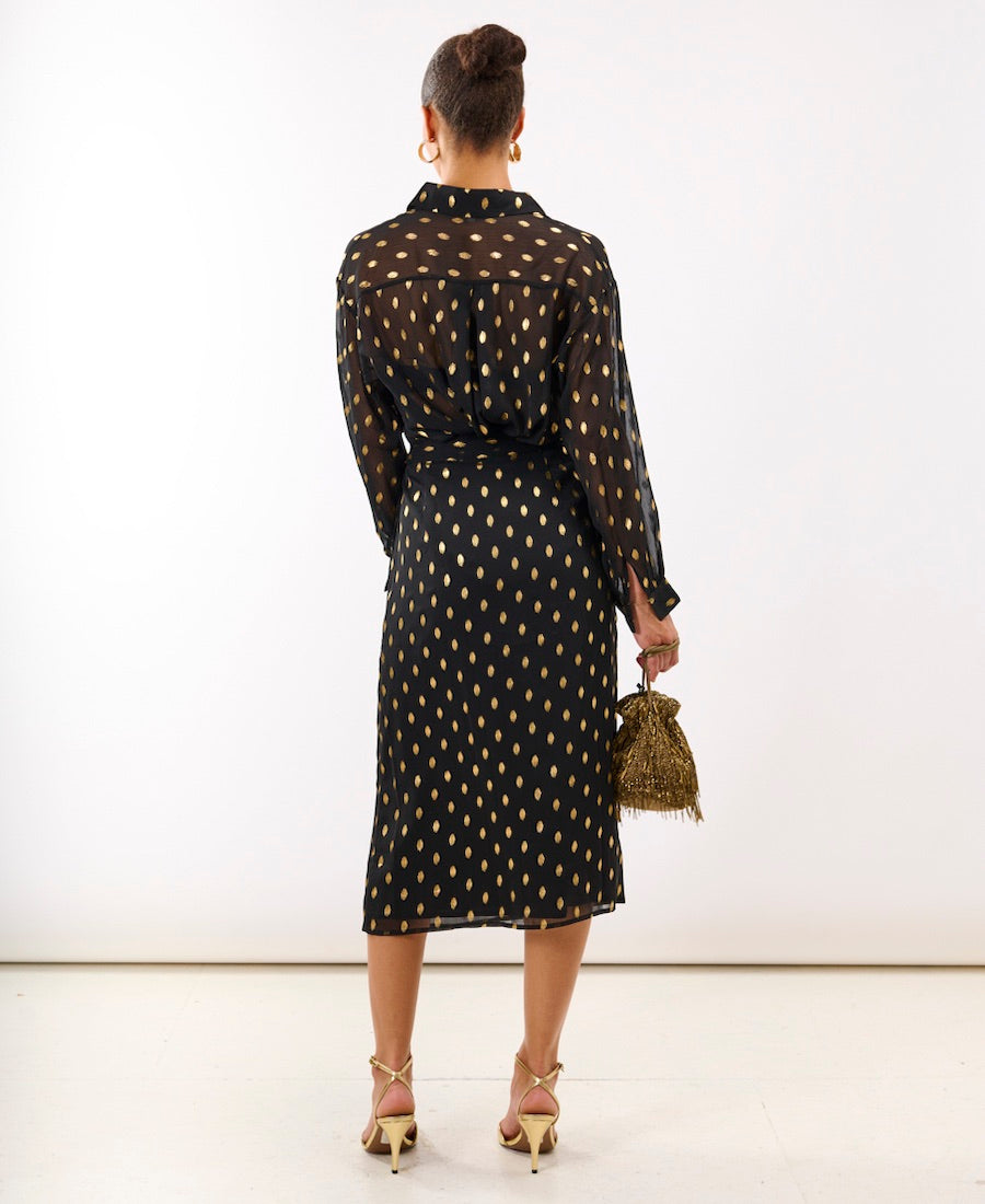 Black Foil Wrap Midi Skirt back