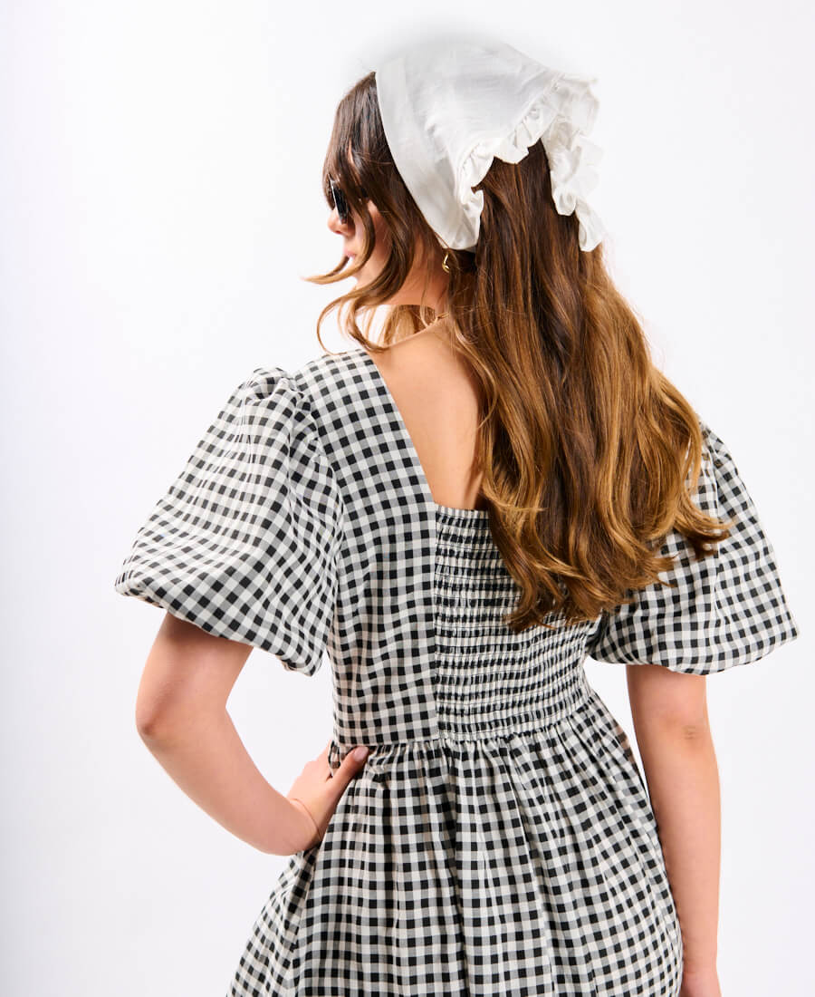 Black Gingham Midi Dress