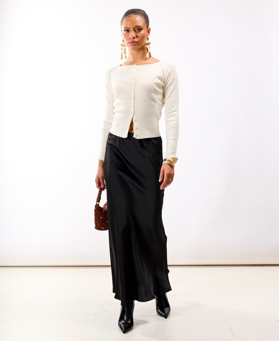 Black Satin Maxi Slip Skirt