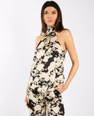 Black and Ivory Printed Halter Neck Top