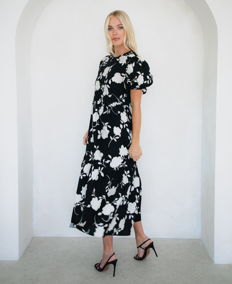 Black and White Floral Dress Midi
