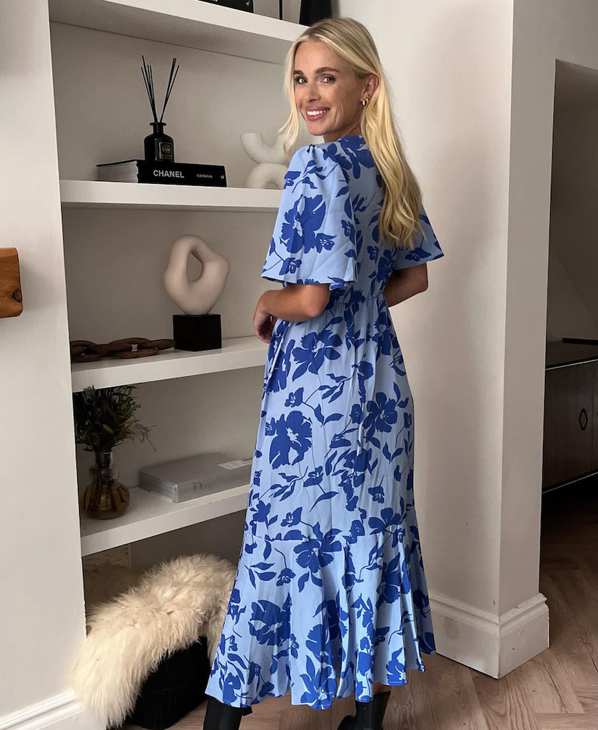 Blue Floral Maxi Dress with floaty Sleeves
