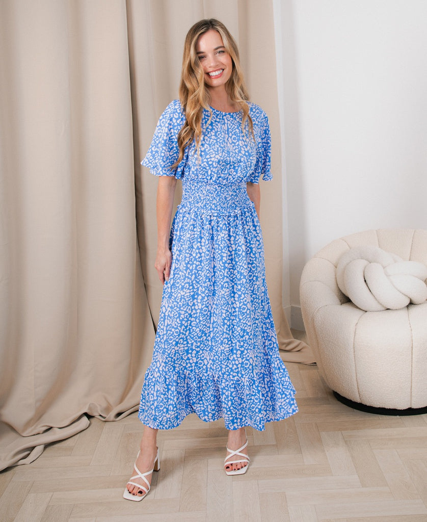 Blue Midi Dress with white pattern