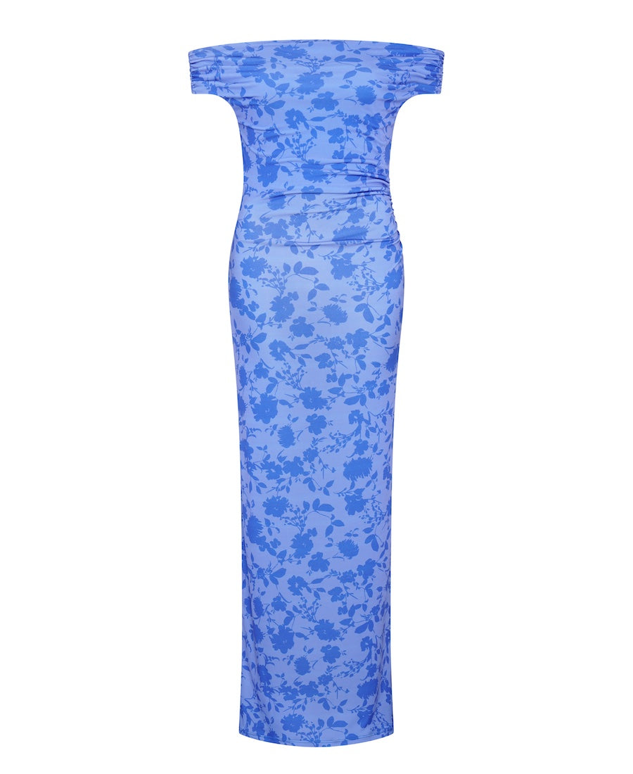 Blue Floral Asymmetric Dress