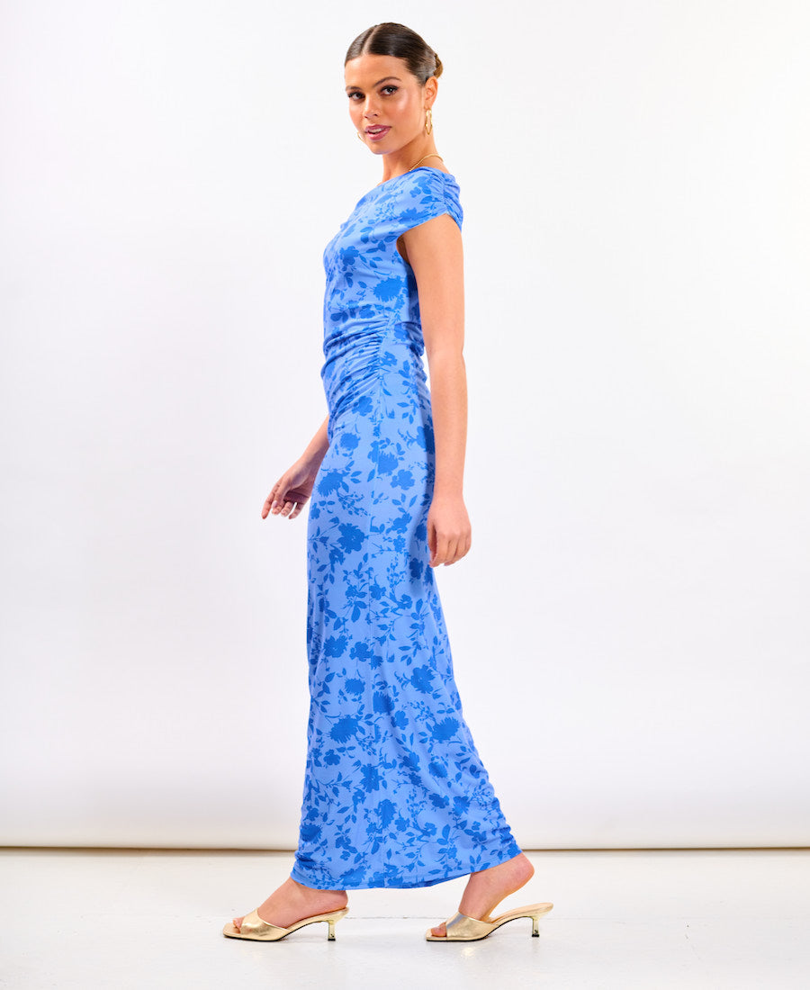Blue Floral Asymmetric Dress
