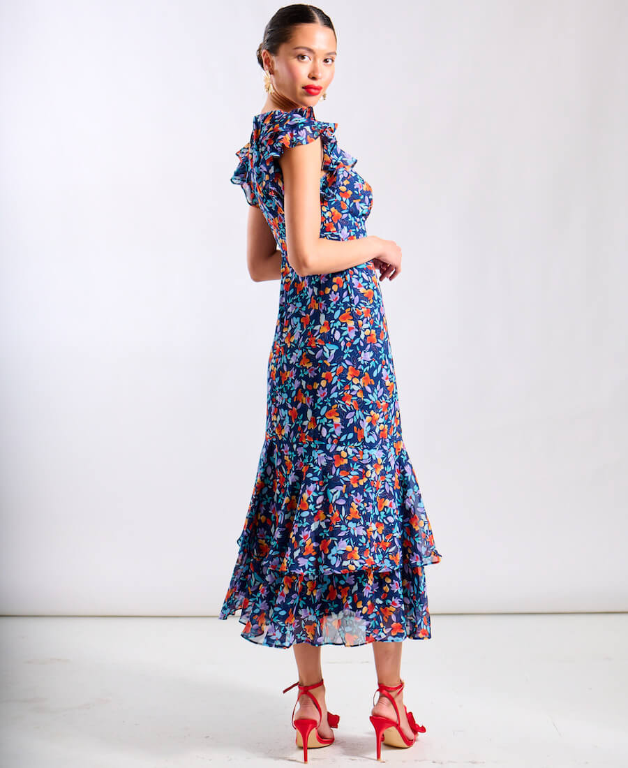 Blue Floral Ruffle Midi Dress 12 Blue Floral Ruffle Midi Dress 12