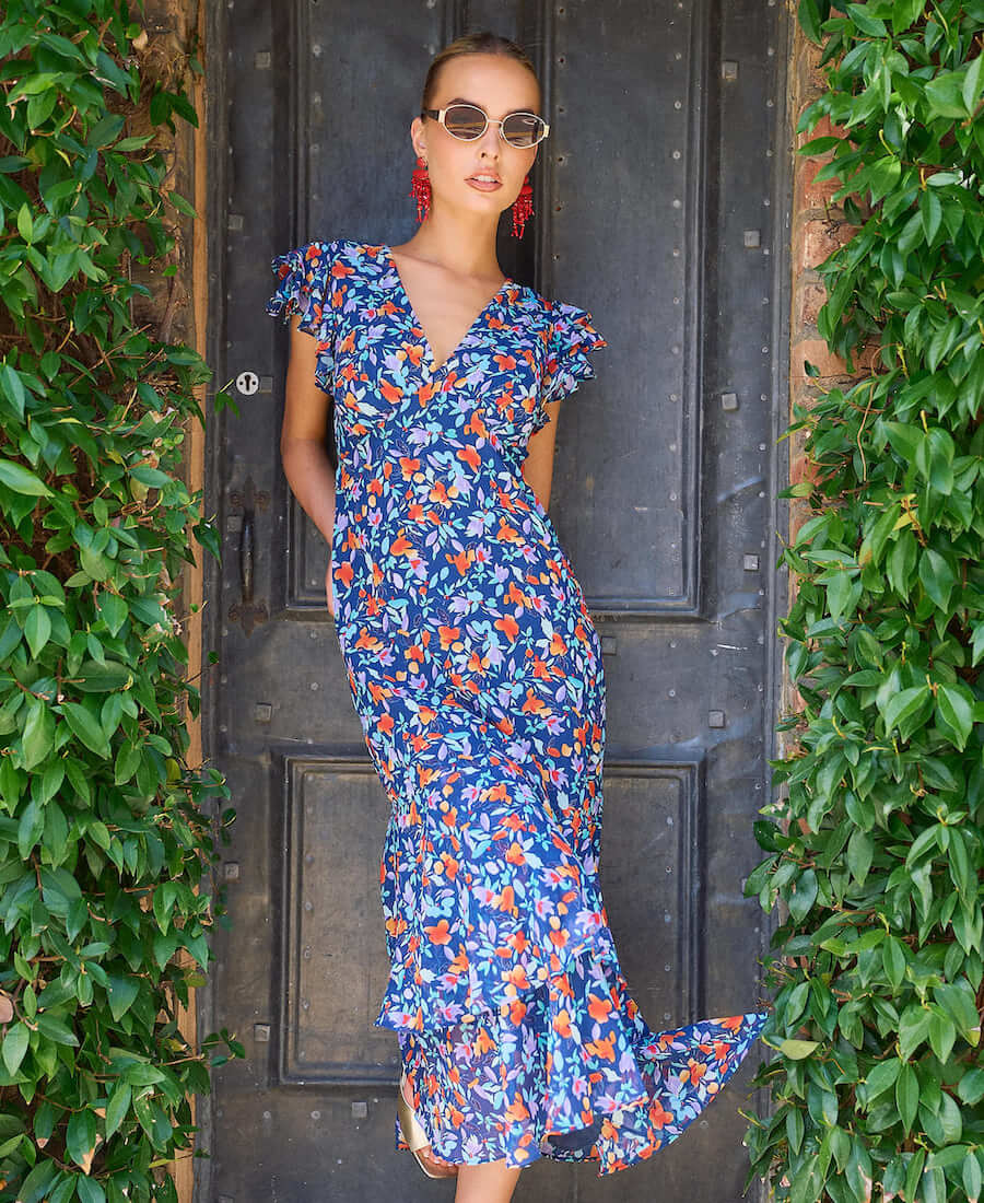Floral Ruffle Midi Dress