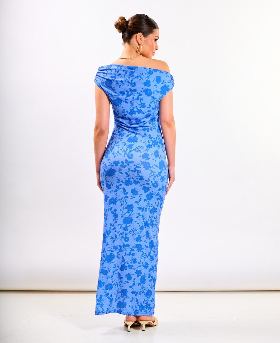 Blue Floral Asymmetric Dress