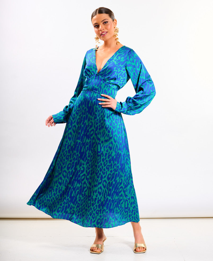 Blue Leopard Printed Maxi Dress