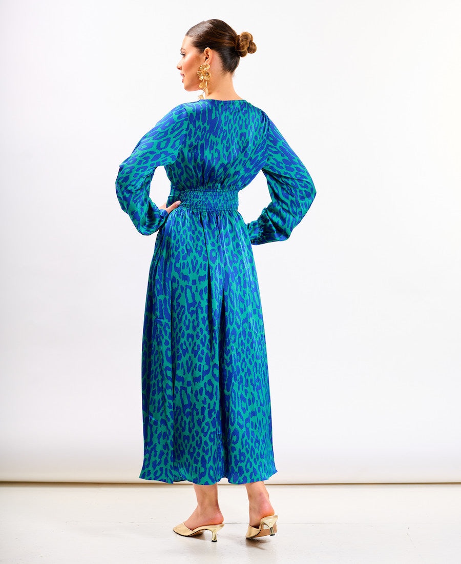 Blue Leopard Printed Maxi Dress