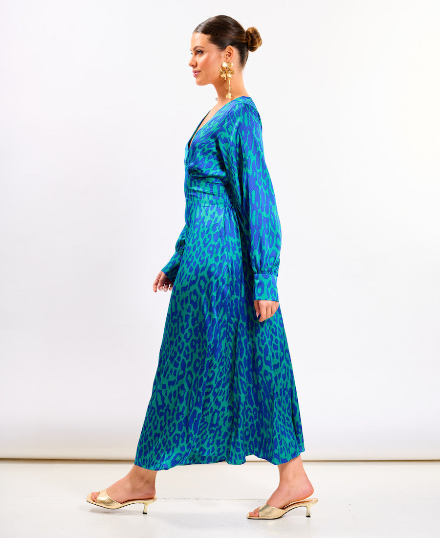 Blue Leopard Printed Maxi Dress