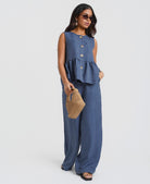 Blue Stripe Peplum Top coord