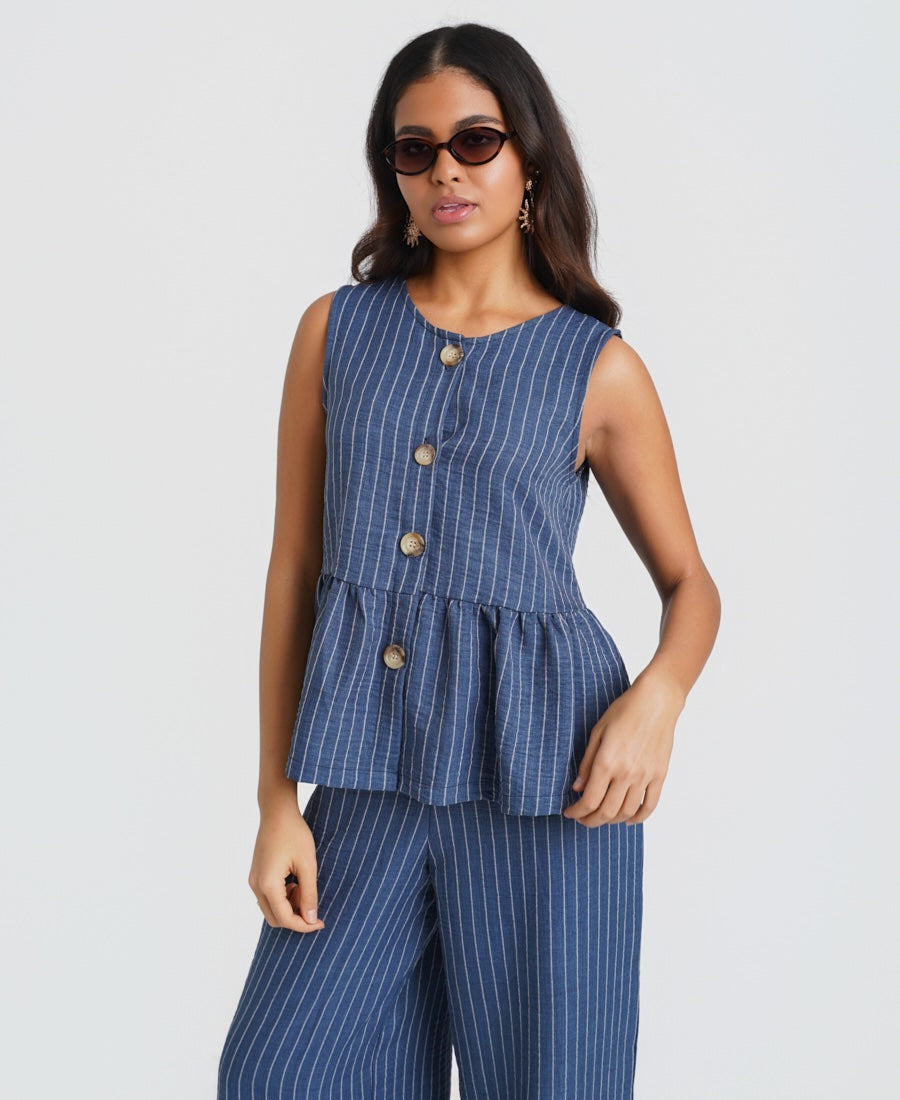 Blue Stripe Peplum Top