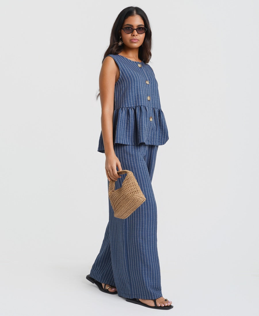 Blue Stripe coord Wide Leg Trousers