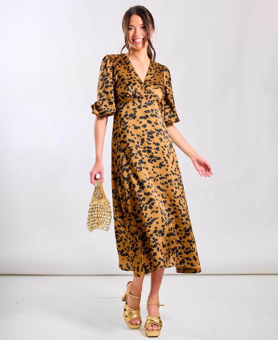 Leopard Satin Midi Dress