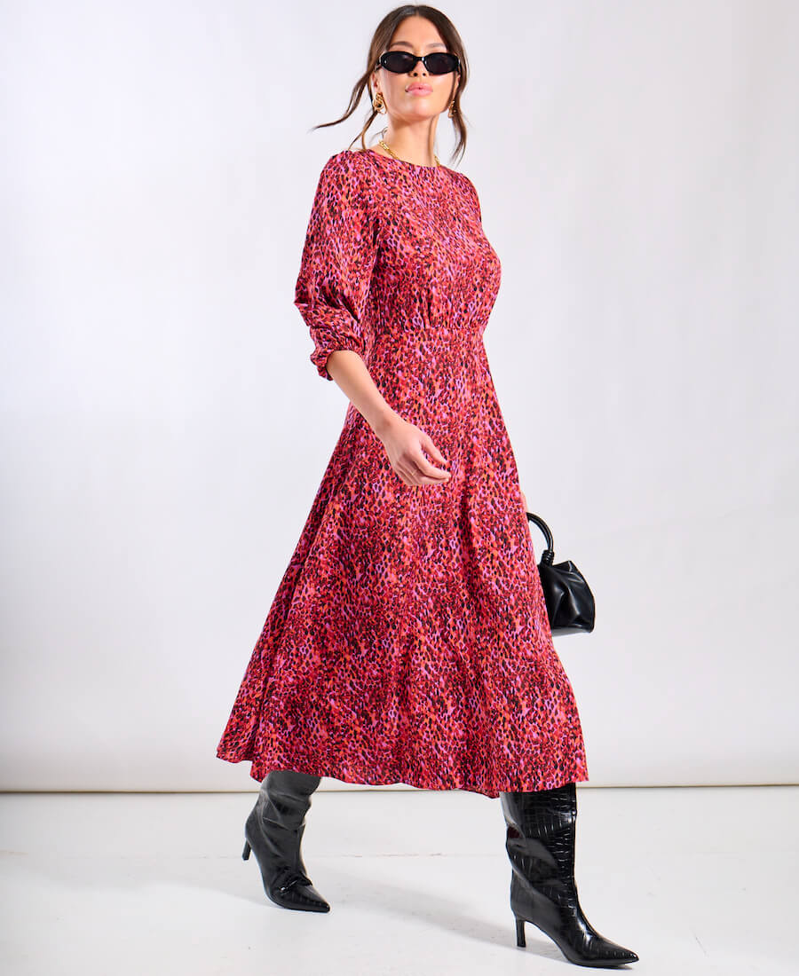 Animal 3 4 Sleeve Midi Dress