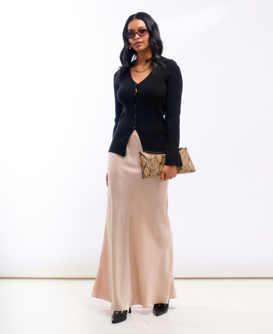 Champagne Satin Maxi Slip Skirt