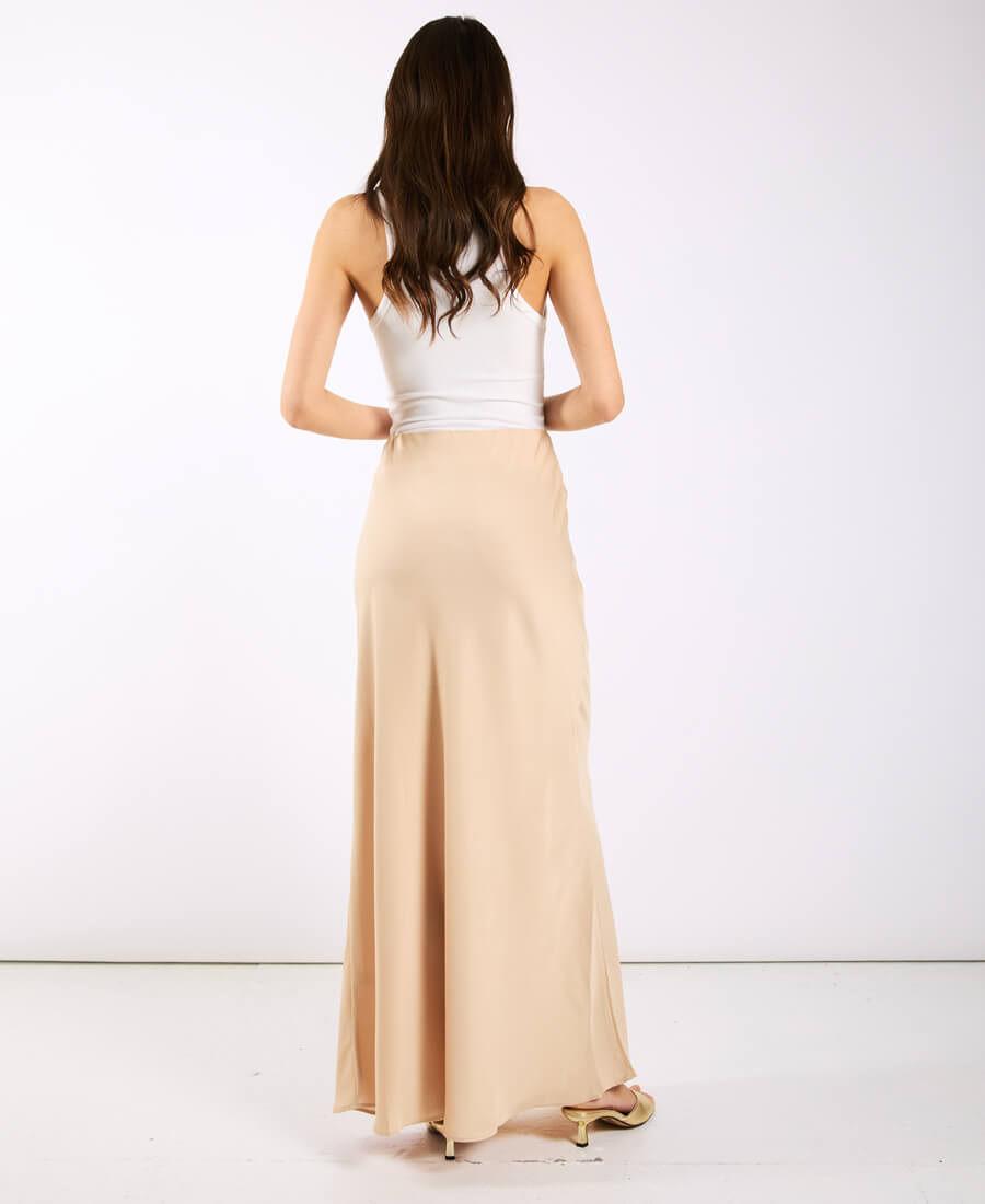 Champagne Satin Maxi Slip Skirt back