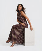 Chocolate Gold Foil Halter Maxi Dress