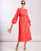 Coral Long Sleeve Midi Dress