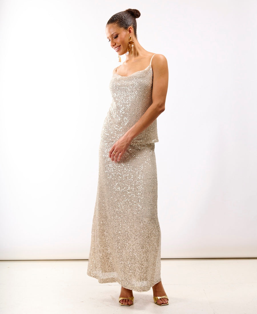 Cream Sequin Midaxi Skirt