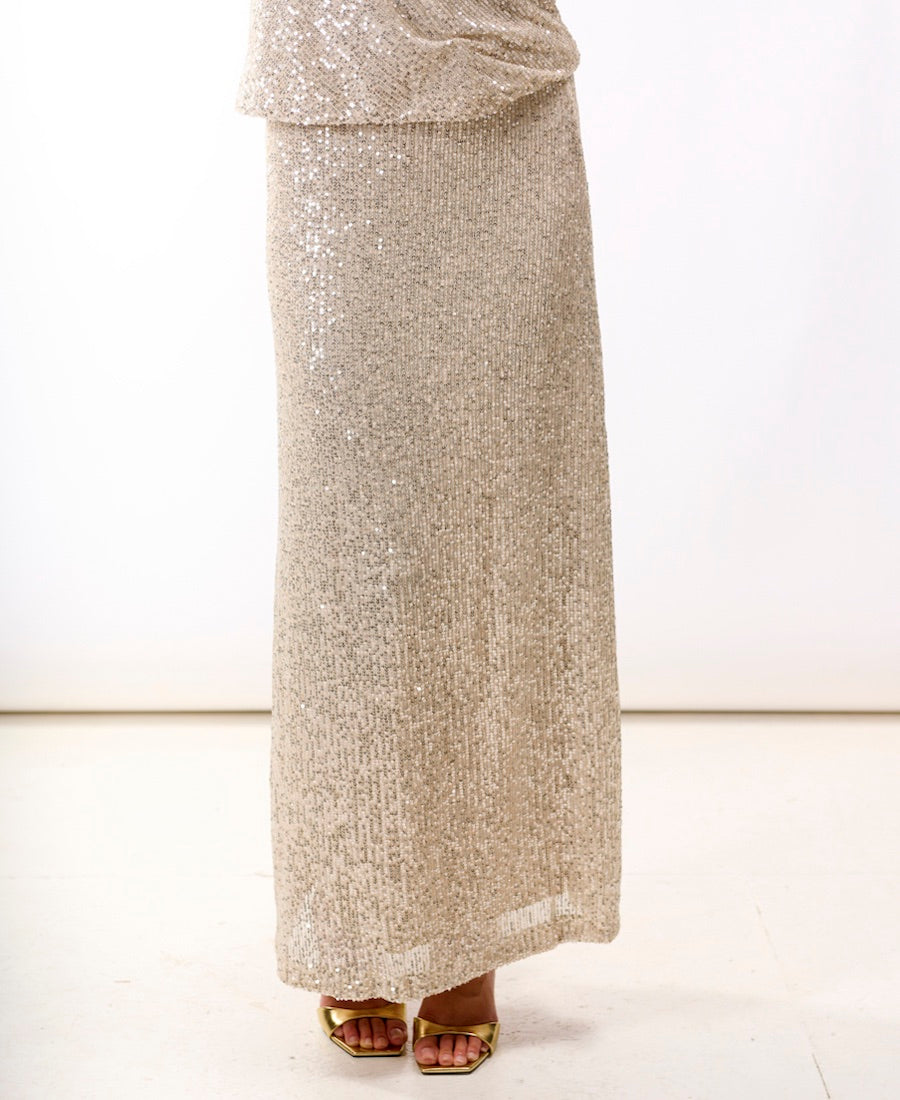 Cream Sequin Midaxi Skirt