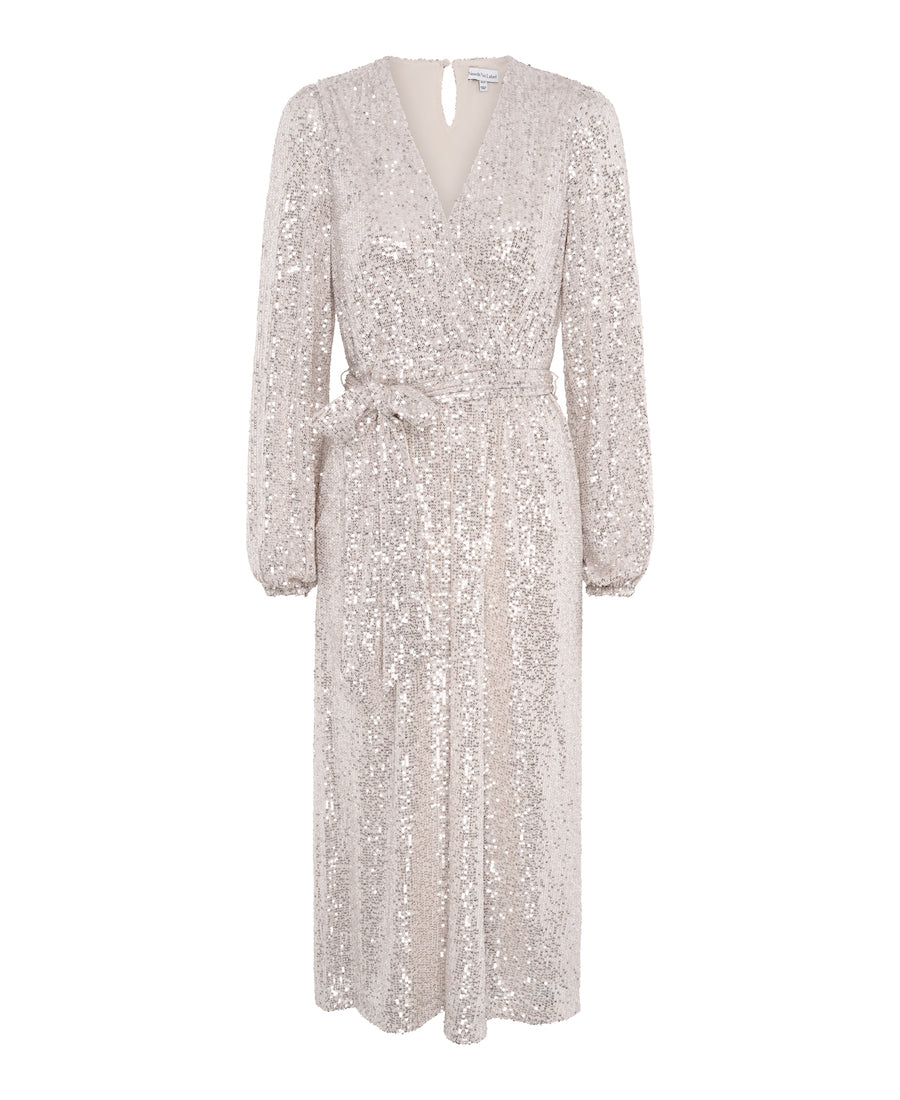 Cream Sequin Long Sleeve Party Dress