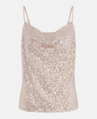 Cream sequin cowl neck cami top