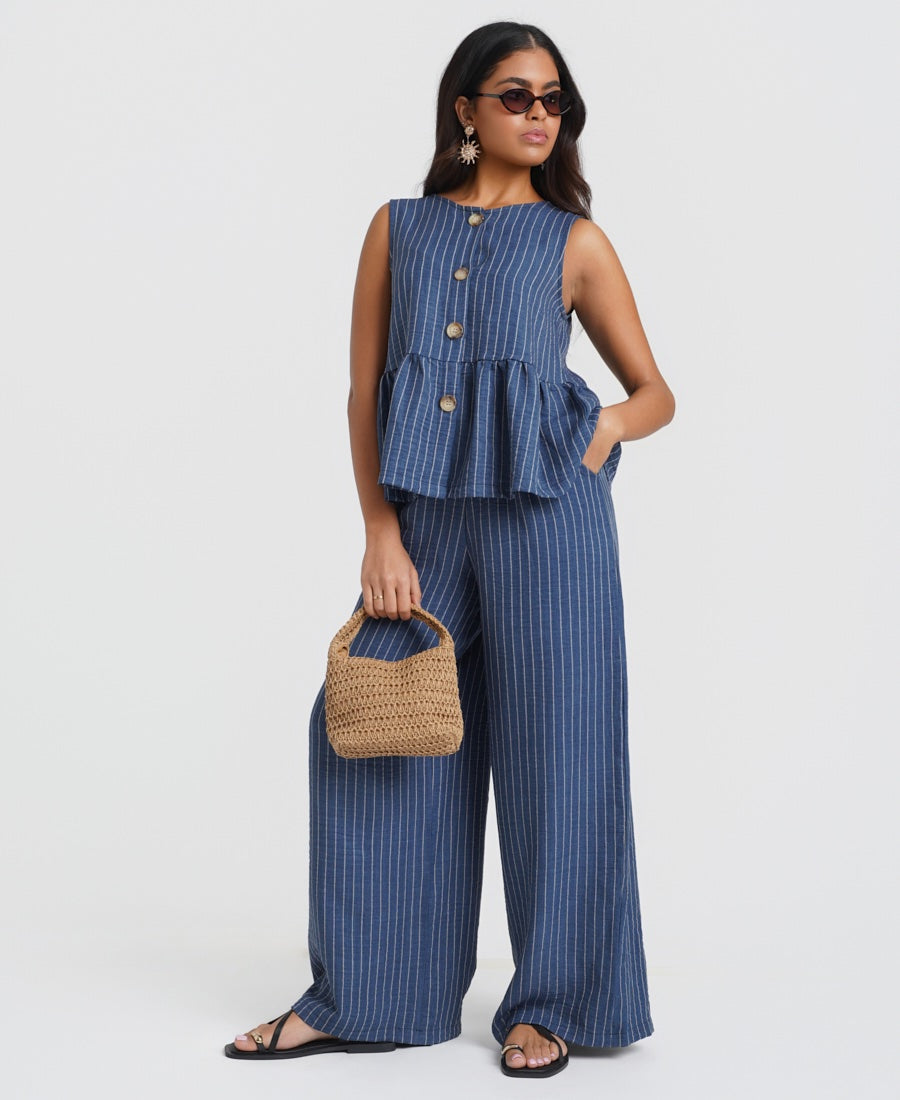 Denim Blue Stripe Peplum Top