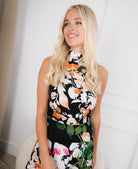 Floral Orange and Black Wedding guest dress