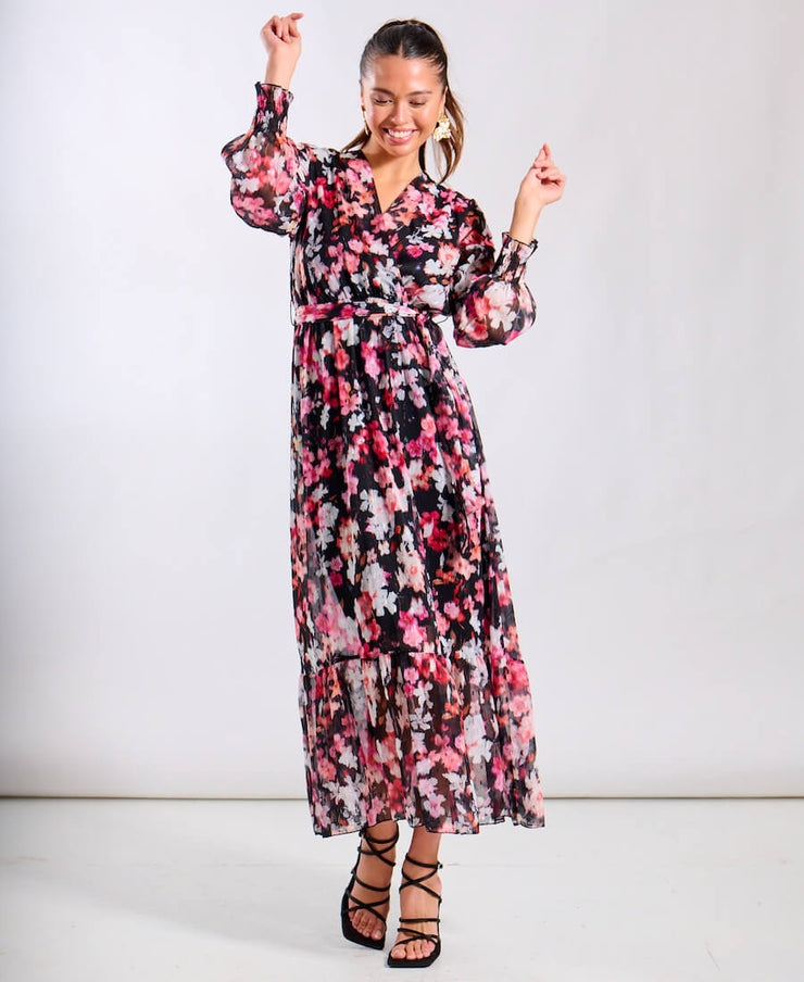 Black Floral Chiffon Maxi Dress – Needs No Label