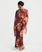 Brown floral chiffon cape maxi dress - back